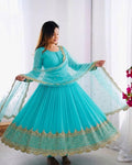 Embroidered Anarkali Gown Set, Faux Georgette Sequence Work, Ready to Wear Ethnic Dress