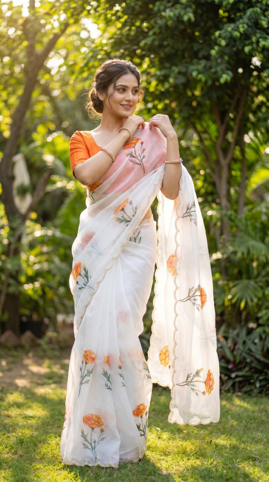 Soft Taby Silk Saree with Floral Print & Katdana Border