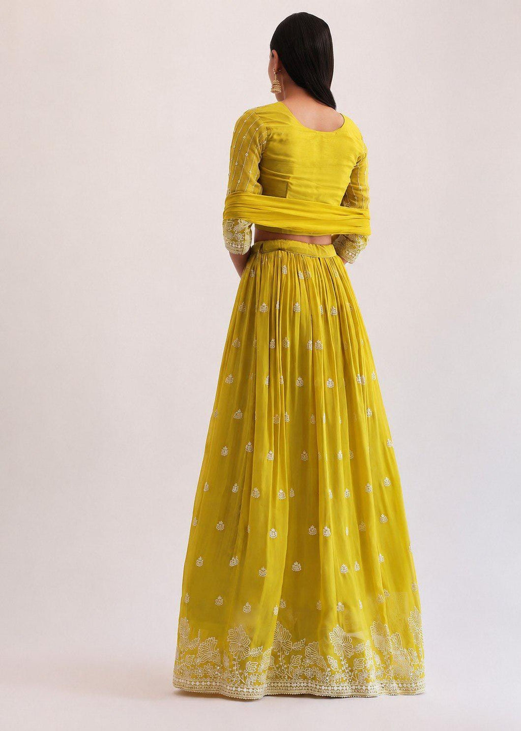 Designer Indian Wedding Lehenga Choli Dupatta: Mustard Yellow Georgette Embroidery Sequins (Made To Order)