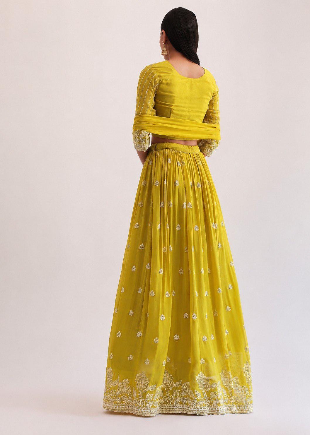 Designer Indian Wedding Lehenga Choli Dupatta: Mustard Yellow Georgette Embroidery Sequins (Made To Order)
