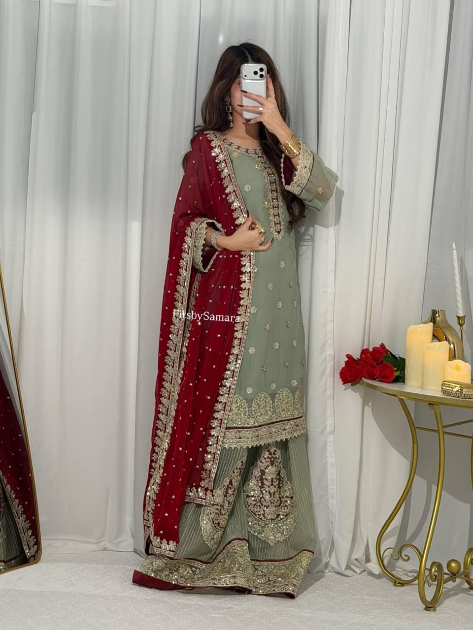 Sky Blue Georgette Suit Set: Heavy Sequence Embroidery, Stitched Salwar Kameez Dupatta