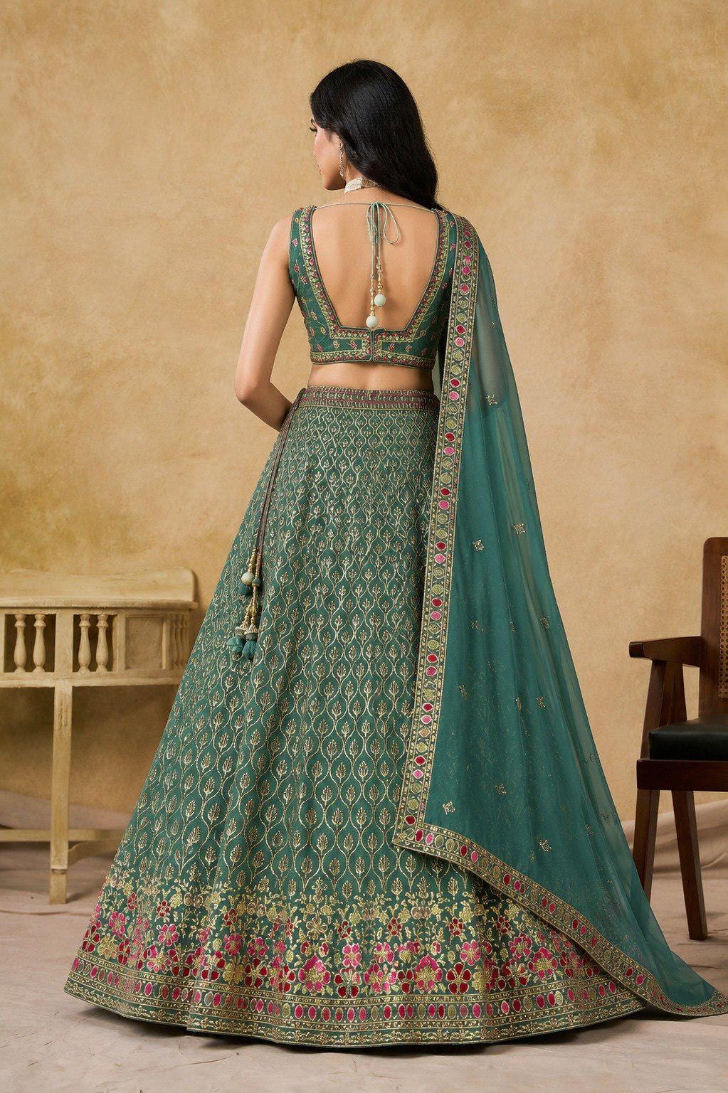 Designer Indian Wedding Lehenga Choli: Mint Green Georgette Embroidery (Made To Order) Customize Size