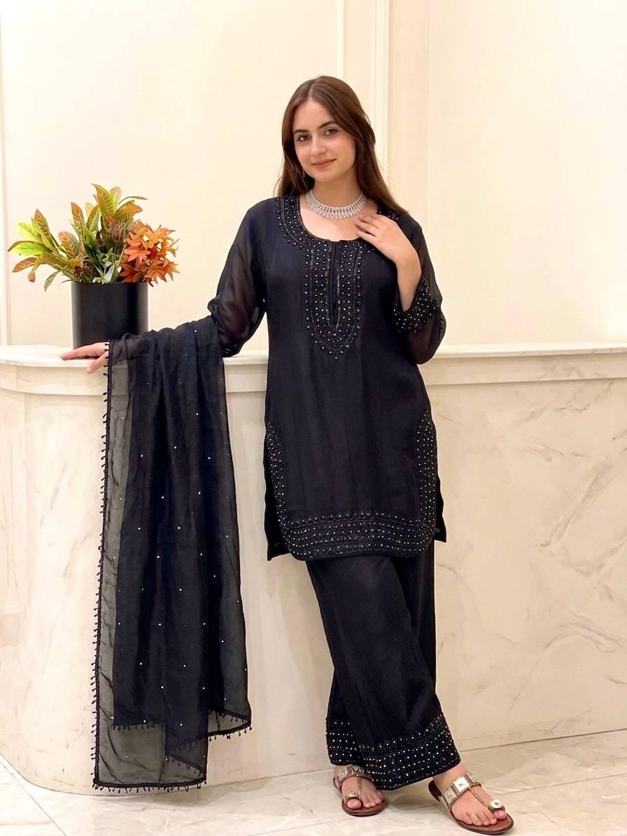 Presenting  New Designer Party Wear Look Top-Plazzo and Dupatta With Heavy Embroidery Beads Work
