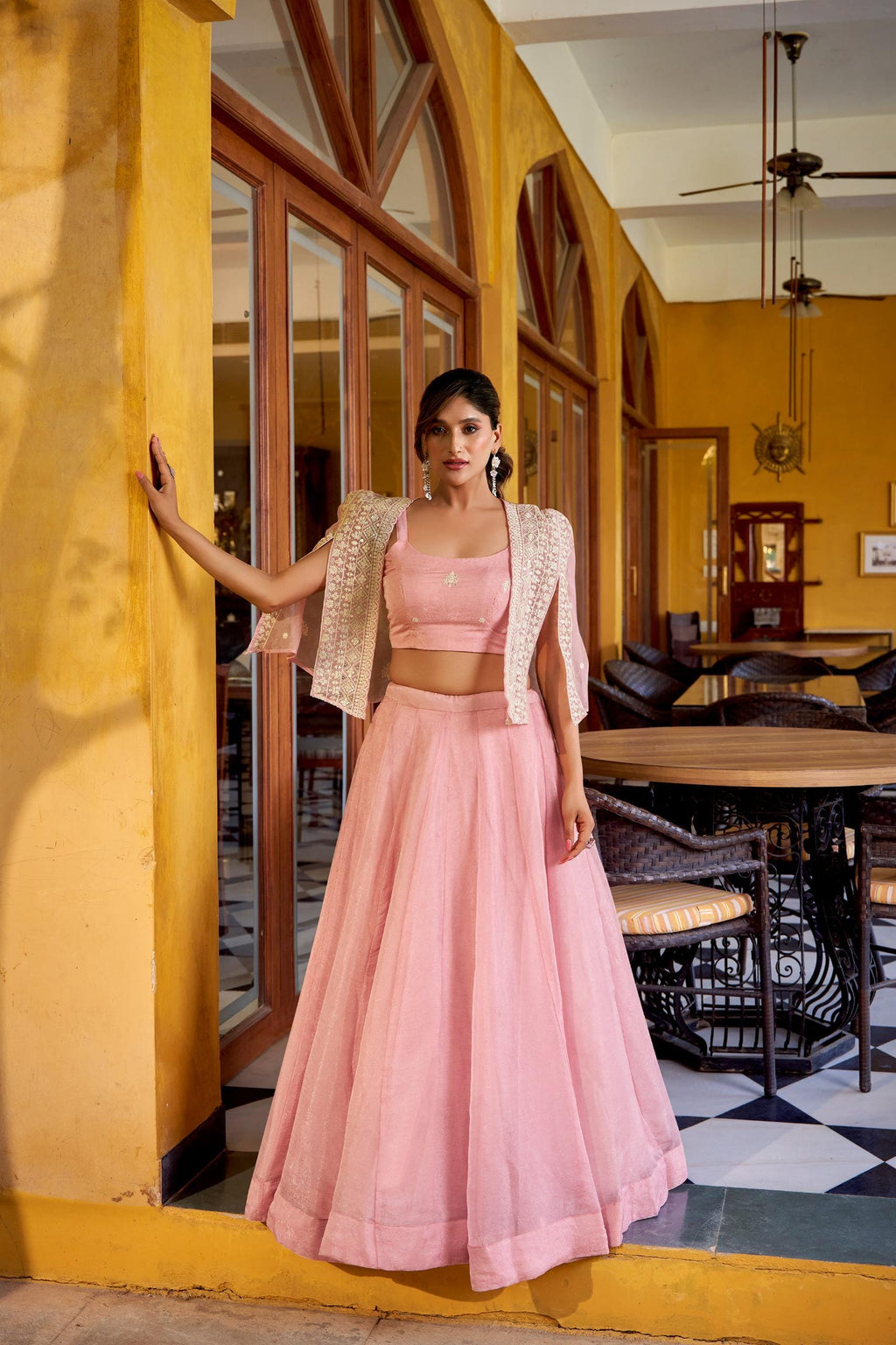 3-Piece Lehenga Choli with Koti Jacket & Sequin Embroidery