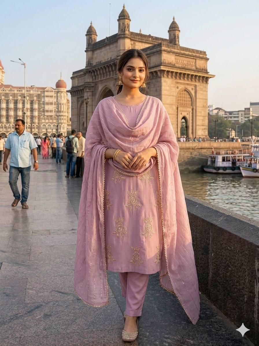 Purple Chinon Suit Set | Sequence Embroidery Kurta Pants Dupatta | Indian Party Wear Ethnic Dress
