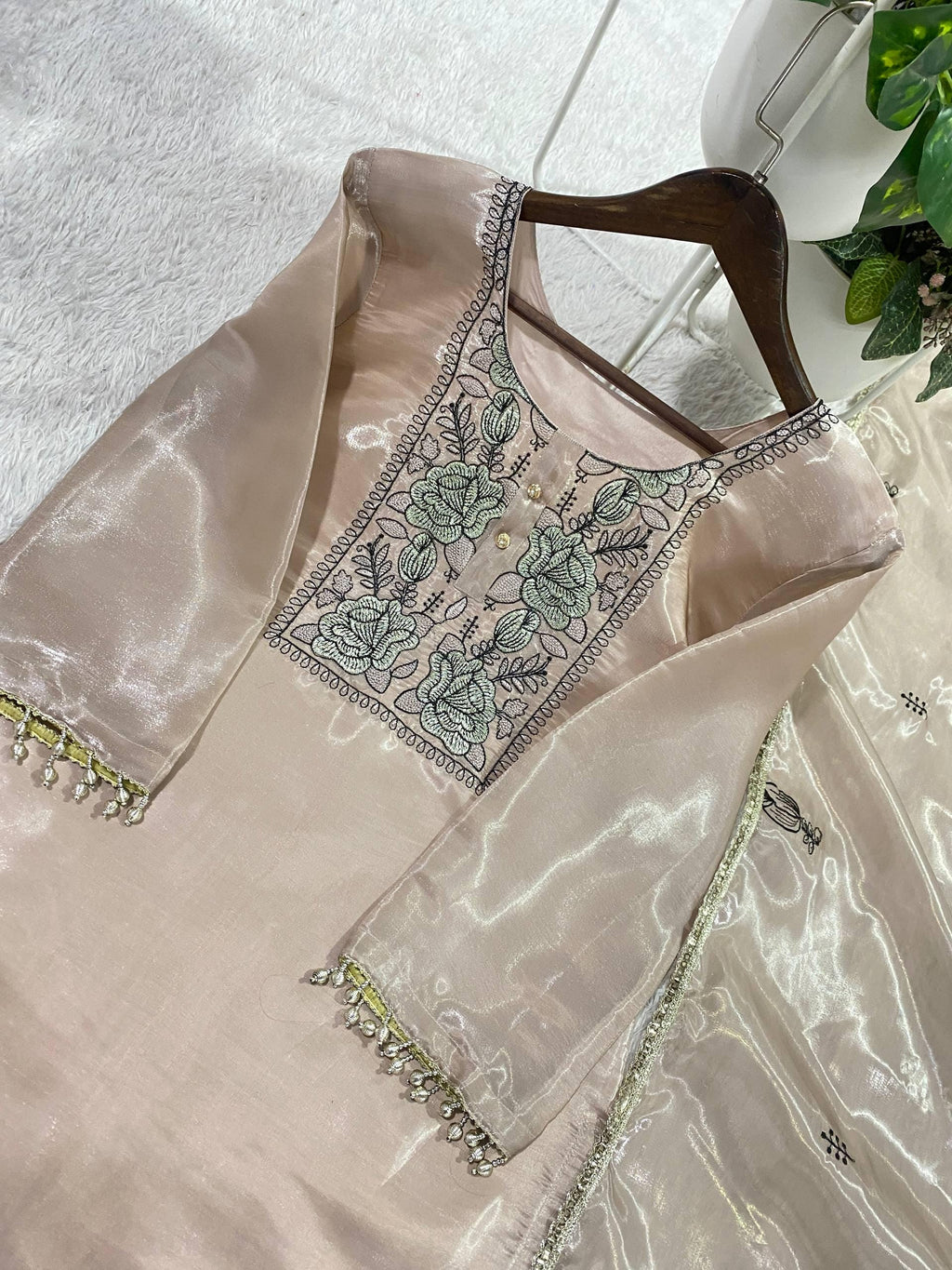 Designer Jimmy Choo Silk Embroidered Suit Set with Dupatta | Indian Wedding Guest Dress