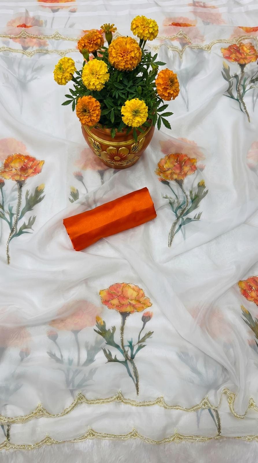 Soft Taby Silk Saree with Floral Print & Katdana Border