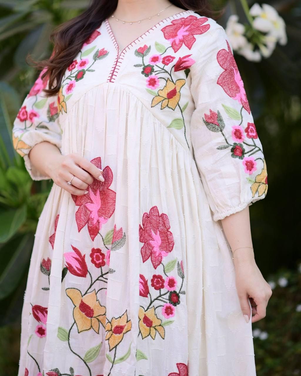 Trendy Rayon Embroidered Maxi Gown | Summer Friendly Long Flare Dress | Fully Stitched Boho Ethnic Anarkali Gown For Women Party Wear