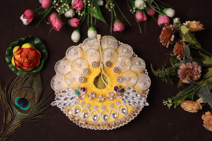 Handcrafted Kanha Ji Poshak with Elegant White Petals and Stone Work Embellishments Traditional Peacock Theme Laddu Gopal Dress
