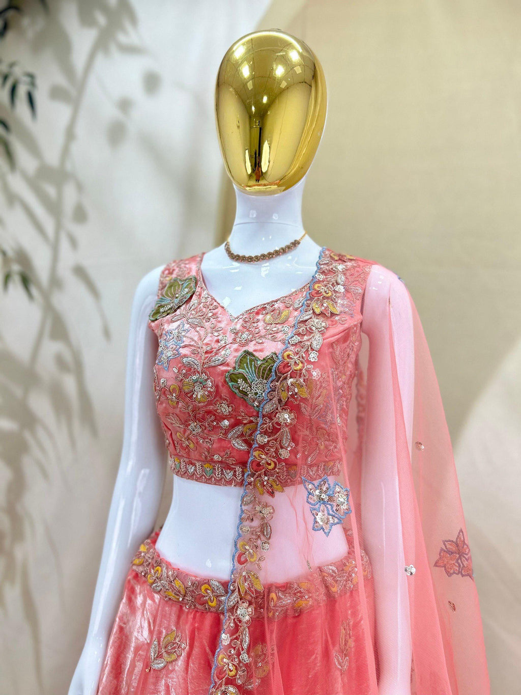 Baby Pink Embroidered Fandy Silk Lehenga Choli Set, Wedding Wear Dupatta