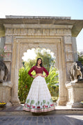 White Georgette Lehenga Choli Set | Sequins Embroidery Work, Festive Occasion Dress