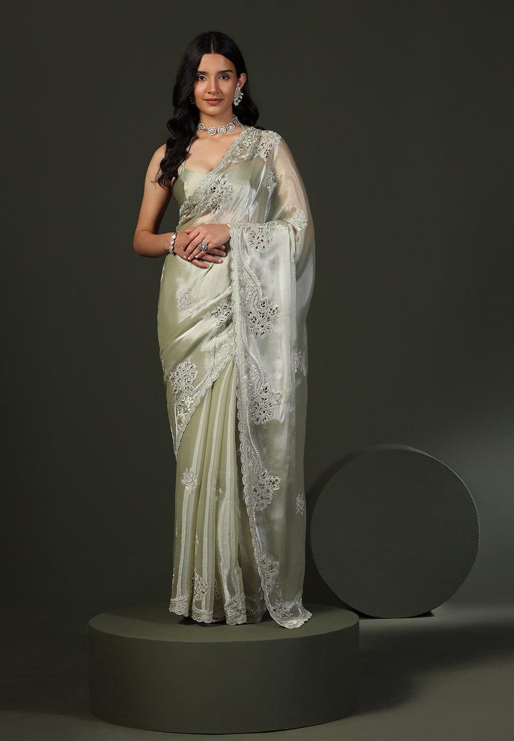 Gray Chiffon Silk Saree