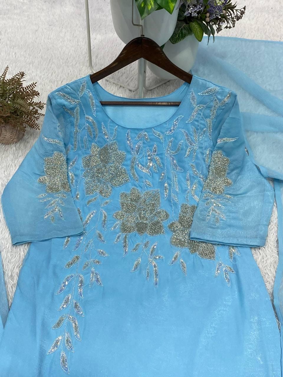 Designer Firozi Blue Embroidered Salwar Set with Dupatta | Wedding Party Wear Custom Stitched