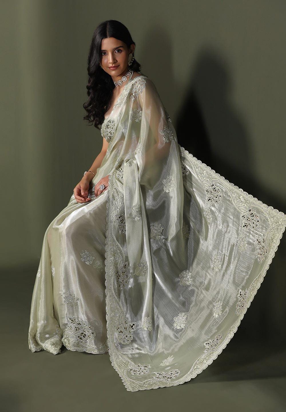 Gray Chiffon Silk Saree