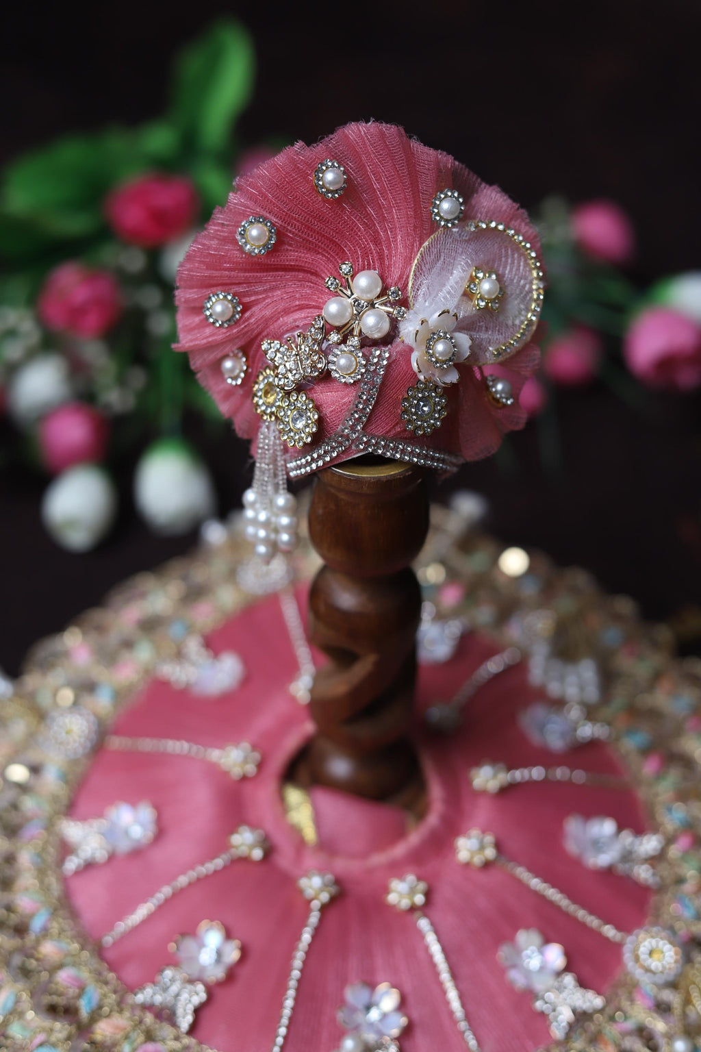 Pink Laddu Gopal Dress with Pearl Work | Heavy Designer Bal Gopal Festive Poshak Handcrafted Pink Laddu Gopal Poshak