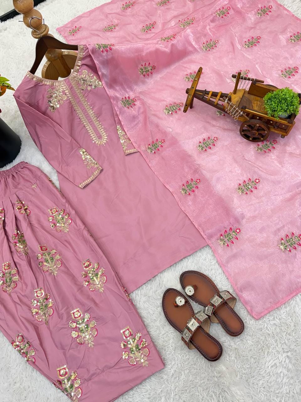 Pink Crepe Silk Suit Set, Heavy Embroidery Party Outfit, Ready Wear Indian Dress