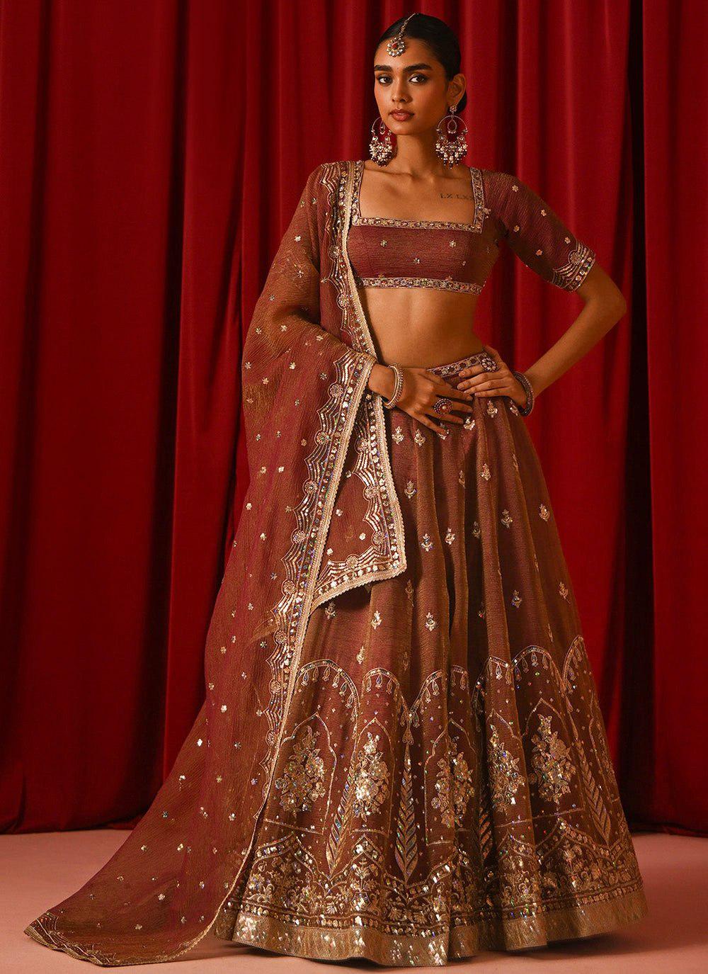 Orange Embroidered Lehenga Choli Set, Fandy Silk Lehenga Dupatta, Wedding Wear Gift For Women