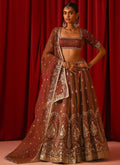 Orange Embroidered Lehenga Choli Set, Fandy Silk Lehenga Dupatta, Wedding Wear Gift For Women