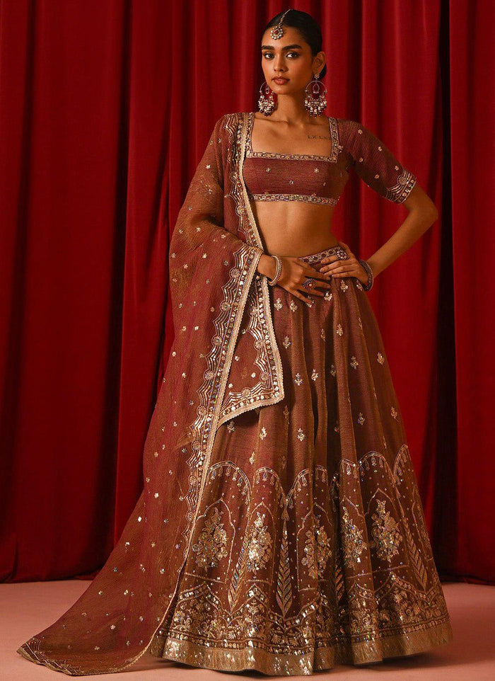 Orange Embroidered Lehenga Choli Set, Fandy Silk Lehenga Dupatta, Wedding Wear Gift For Women