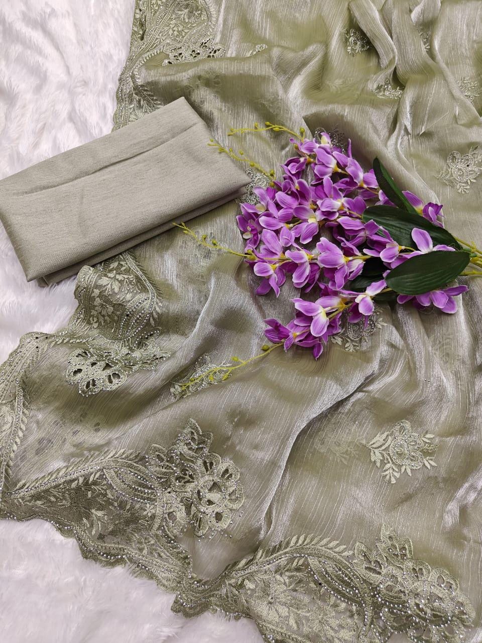 Gray Chiffon Silk Saree