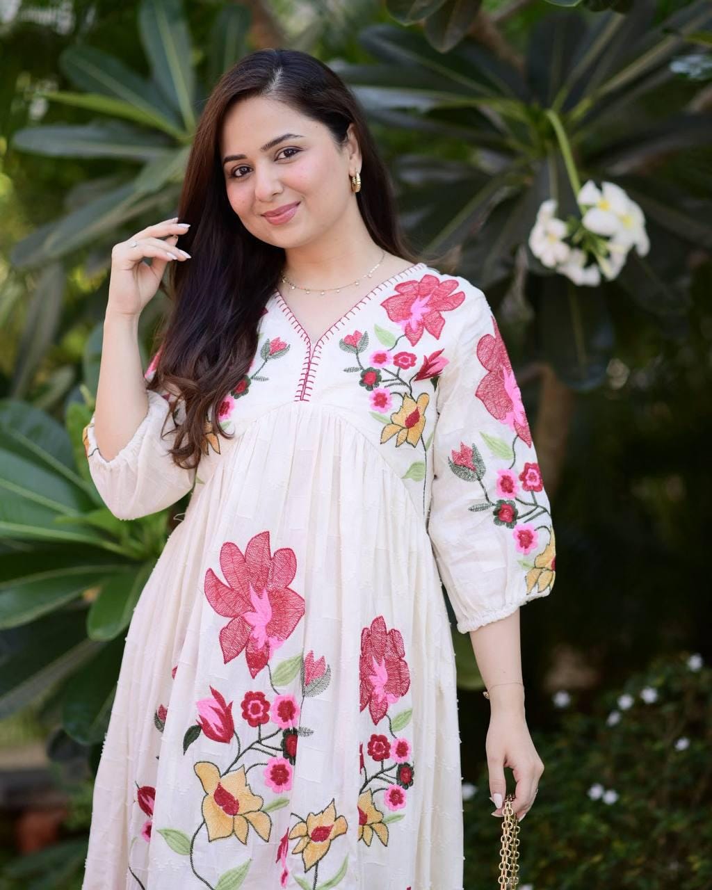 Trendy Rayon Embroidered Maxi Gown | Summer Friendly Long Flare Dress | Fully Stitched Boho Ethnic Anarkali Gown For Women Party Wear
