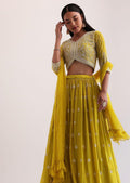 Designer Indian Wedding Lehenga Choli Dupatta: Mustard Yellow Georgette Embroidery Sequins (Made To Order)