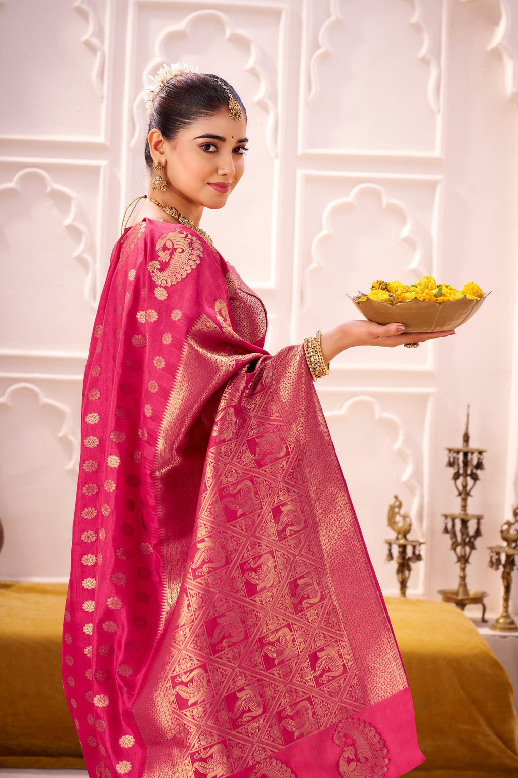 Purple Banarasi Silk Saree with Gold Zari Border