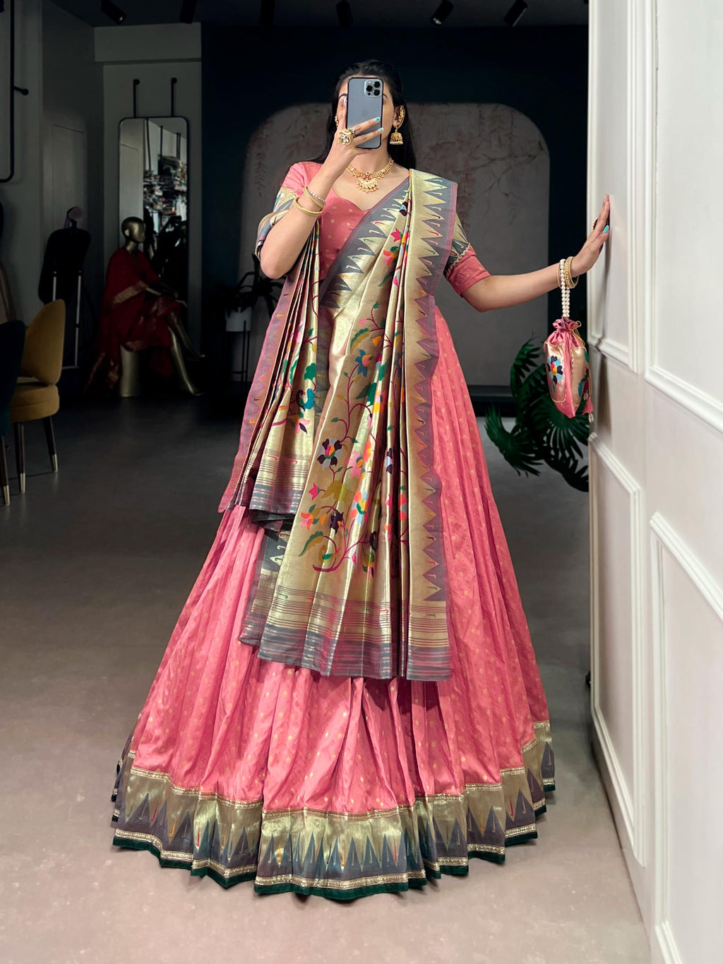 Designer Silk Paithani Lehenga Choli Set | Zari Weaving Indian Wedding Wear, Batwa