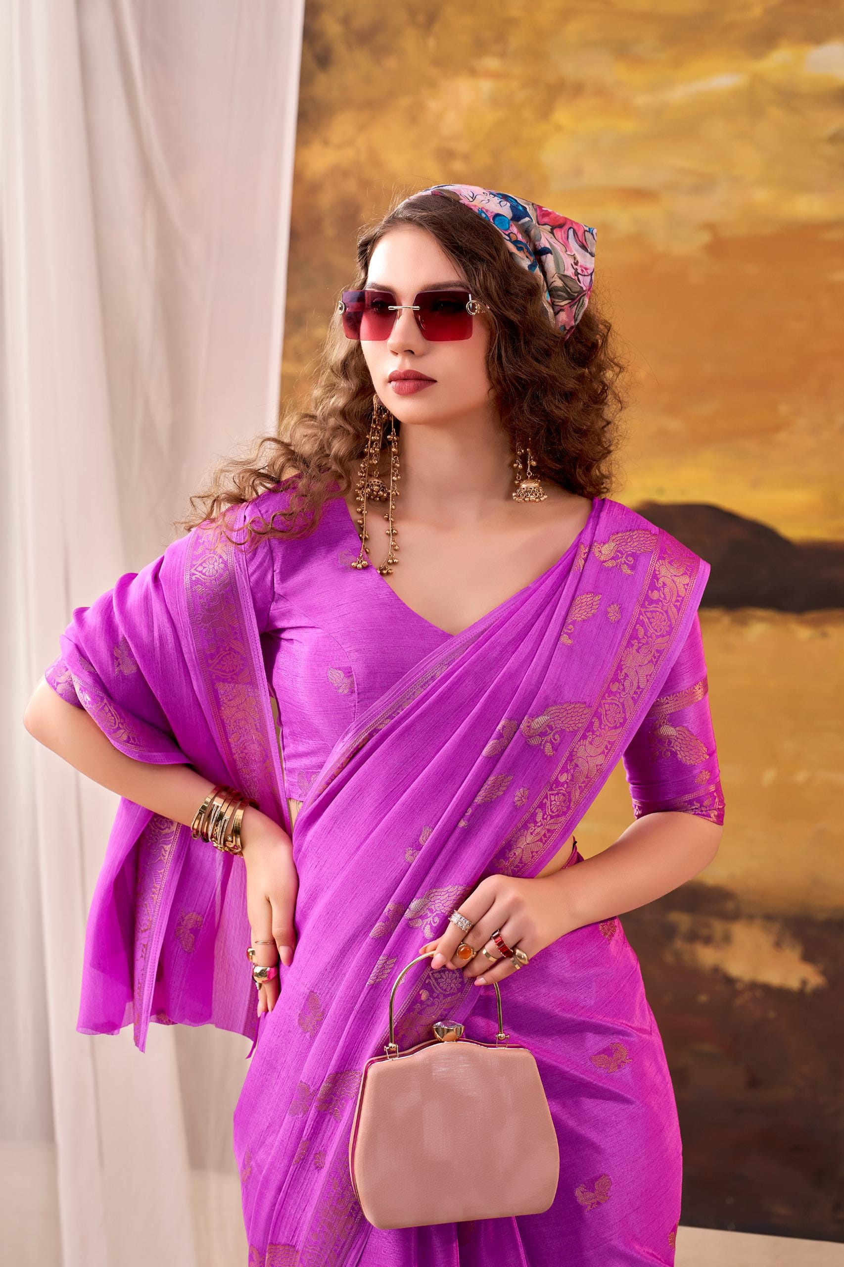Pink Crepe Silk Saree with Woven Blouse