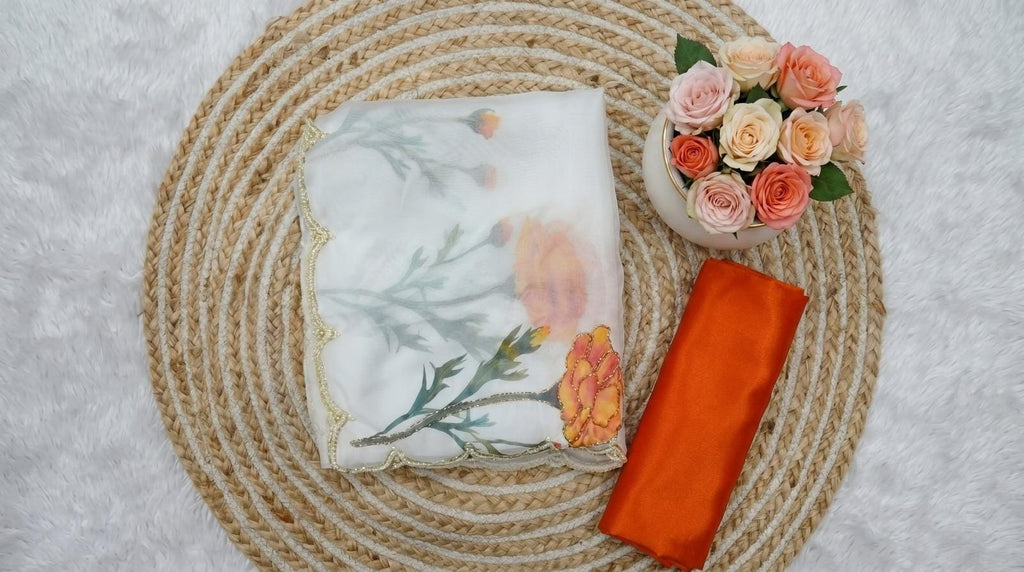 Soft Taby Silk Saree with Floral Print & Katdana Border