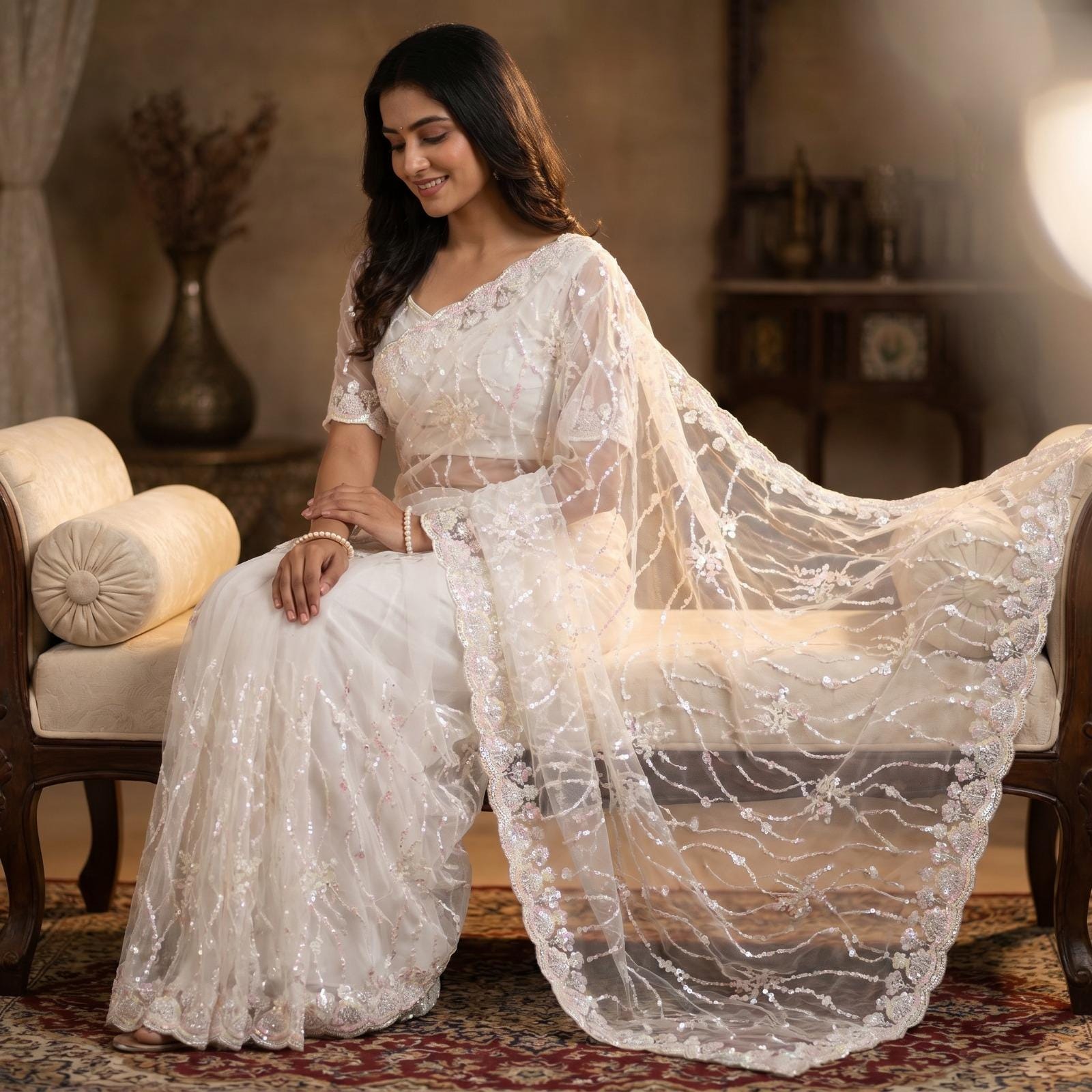 Soft Net Saree with Full Embroidery Border