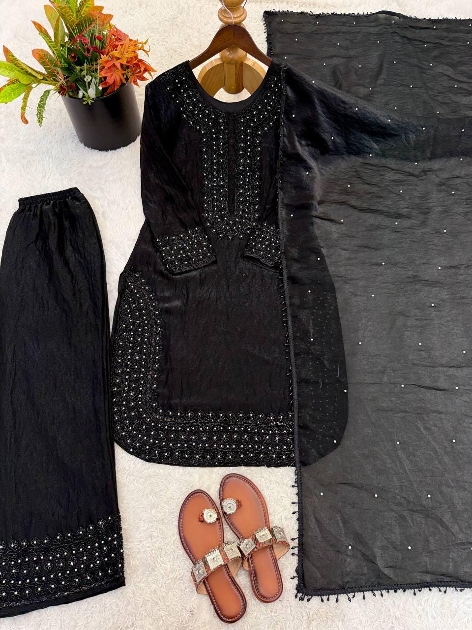 Presenting  New Designer Party Wear Look Top-Plazzo and Dupatta With Heavy Embroidery Beads Work