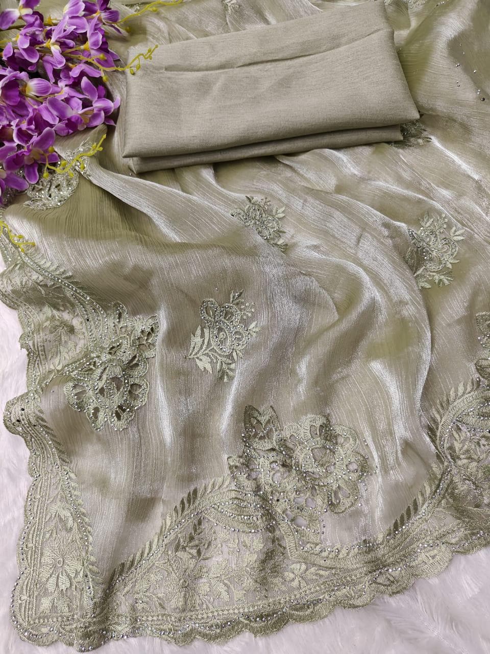 Gray Chiffon Silk Saree