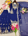 Designer Pure Fox Georgette Sequence Embroidery Work Top, Sharara & Dupatta Set