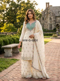 Designer Pure Chinon Silk Sequence Embroidery & Mirror Work Top, Palazzo & Dupatta Set