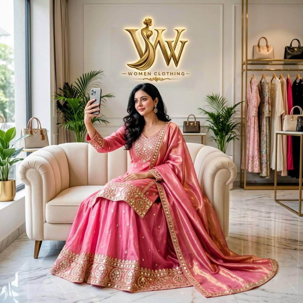 Designer Pure Fendy Silk Pink Sequence Embroidery Work Top, Sharara & Dupatta Set