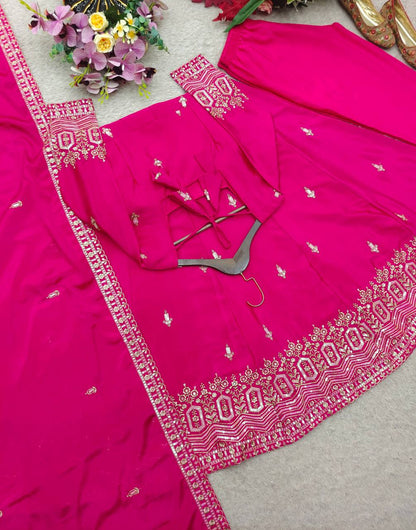 Designer Pure Chinon Silk Sequence Embroidery Gown, Pant & Dupatta Set