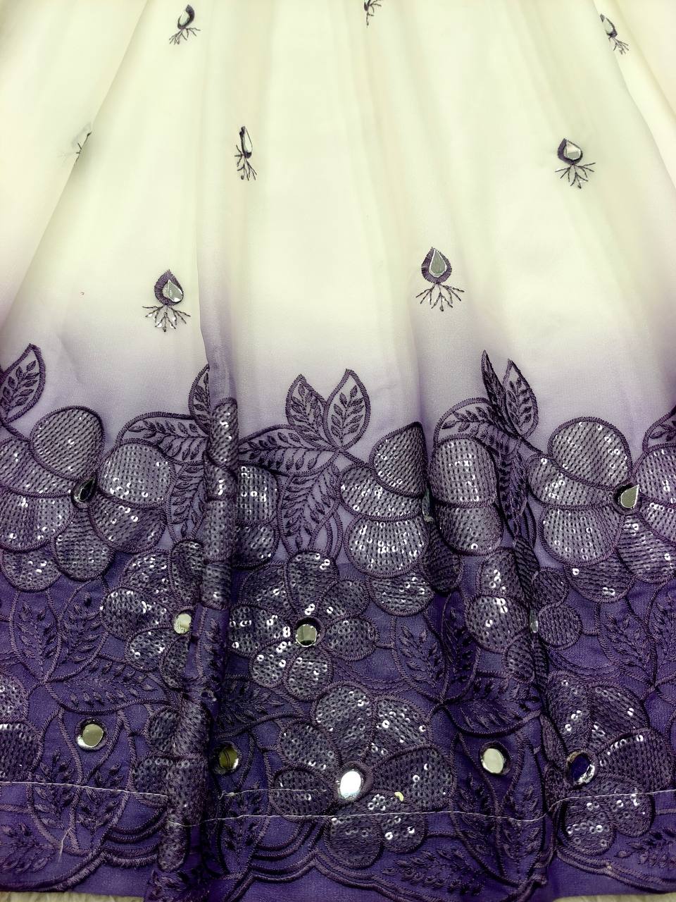 Designer Pure Two-Tone Star Georgette Sequence & Real Mirror Work Gown, Pant & Dupatta Set