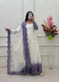Designer Pure Two-Tone Star Georgette Sequence & Real Mirror Work Gown, Pant & Dupatta Set
