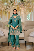 Designer Pure NC Moss Silk Sequence Embroidery Top, Palazzo & Dupatta Set