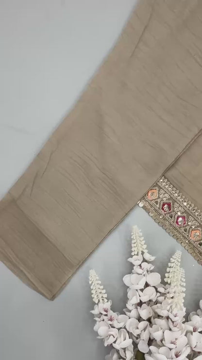 Women's Beige Salsa Silk Embroidery & Sequence Work 3-Piece Festive Suit Set