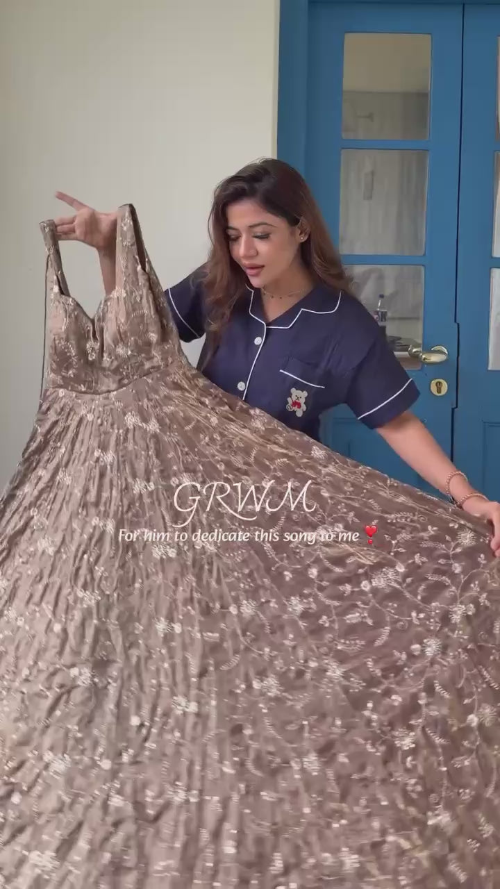 Dusty Rose Organza Gown with Floral Embroidery work
