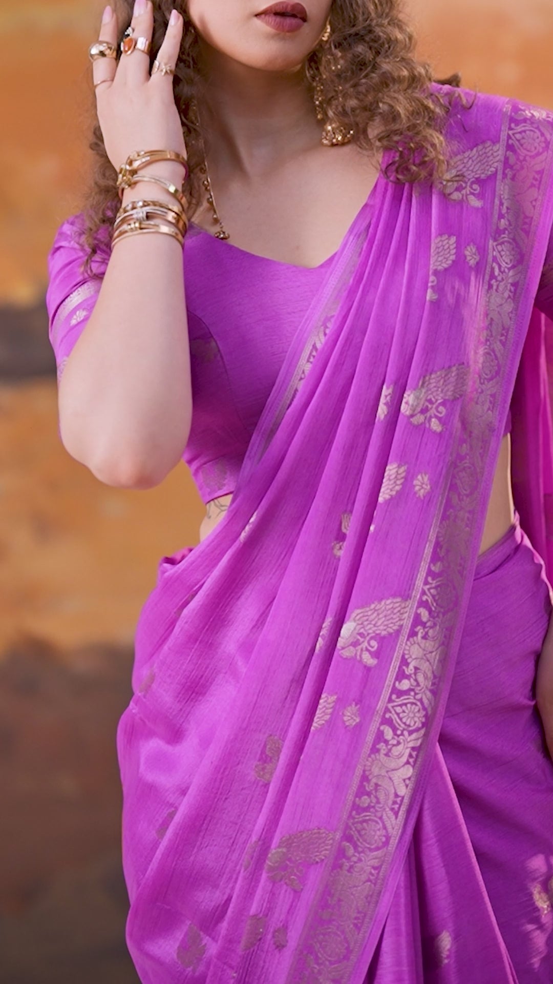 Pink Crepe Silk Saree with Woven Blouse