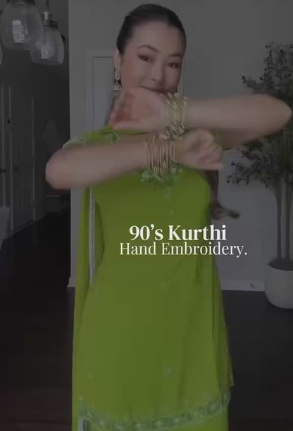 Women's Lime Green Fox Georgette Sequence Embroidery Half Sleeves Sharara Suit Set