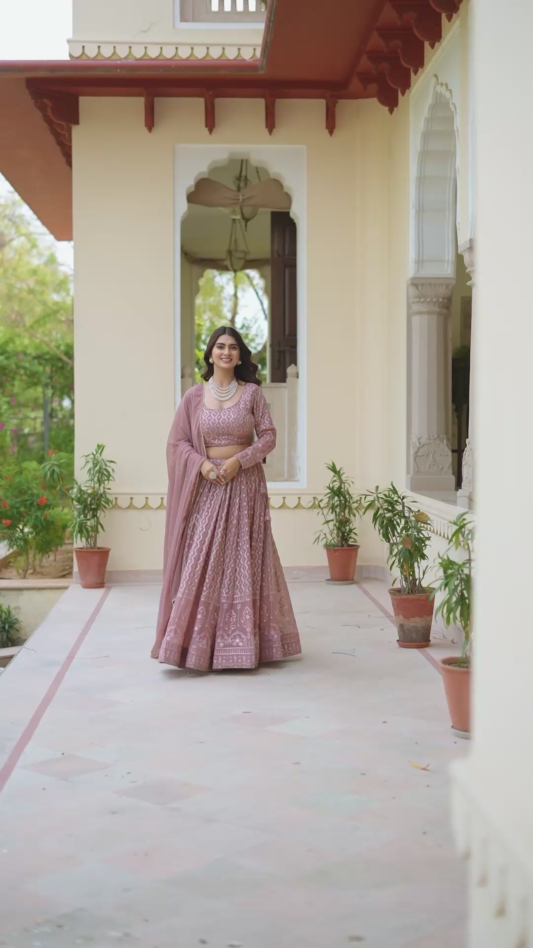 Rosy Brown Embroidered Lehenga Choli Set, Custom Stitched Faux Georgette Traditional Wear