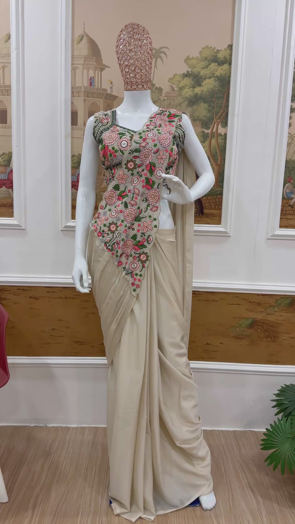 Ready-to-Wear White Chinon Silk Saree with Sequin Work