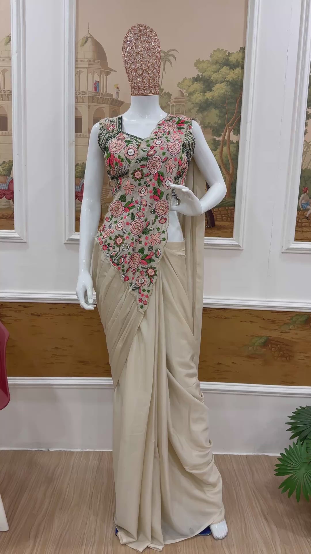 Ready-to-Wear White Chinon Silk Saree with Sequin Work