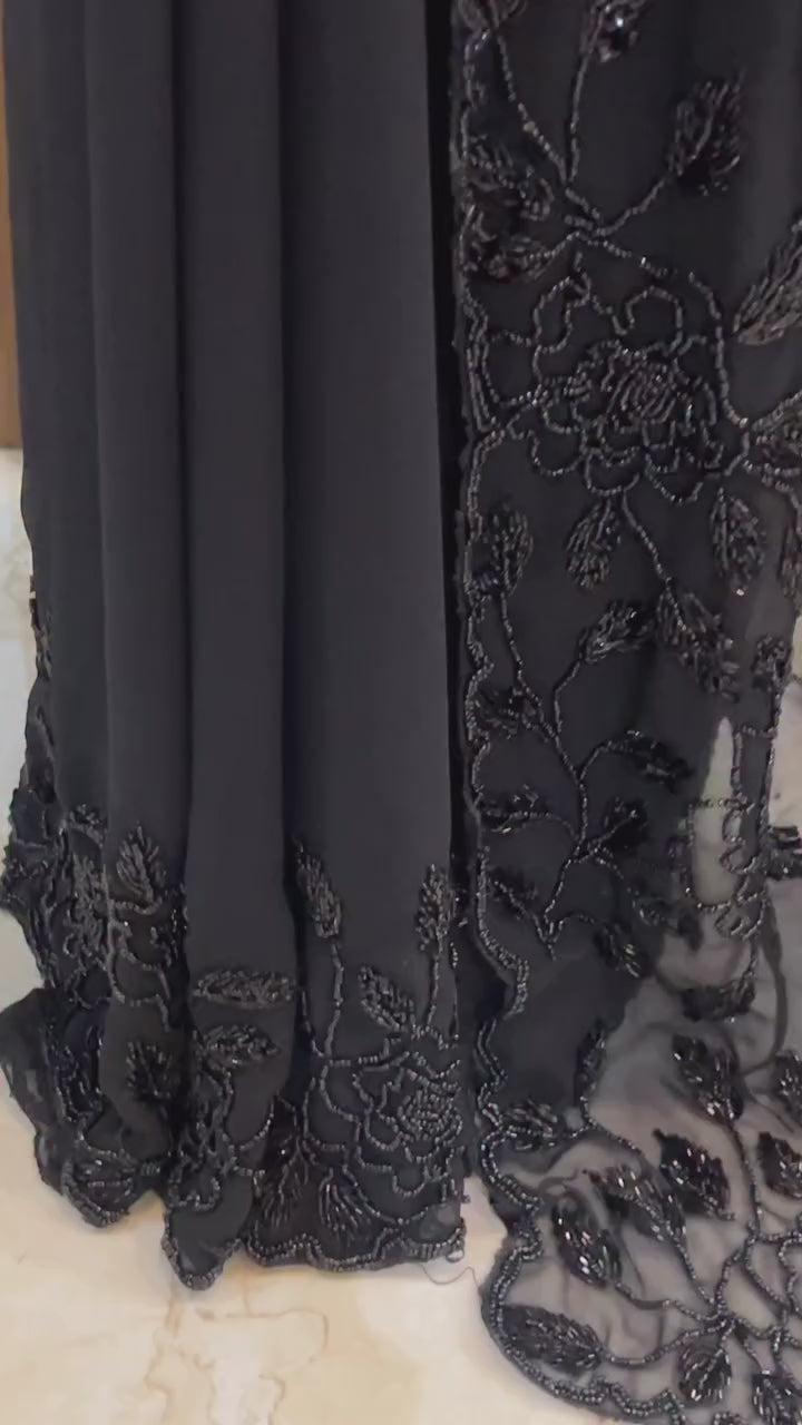 Black Fox Georgette Saree with Beadwork & Cutwork Border