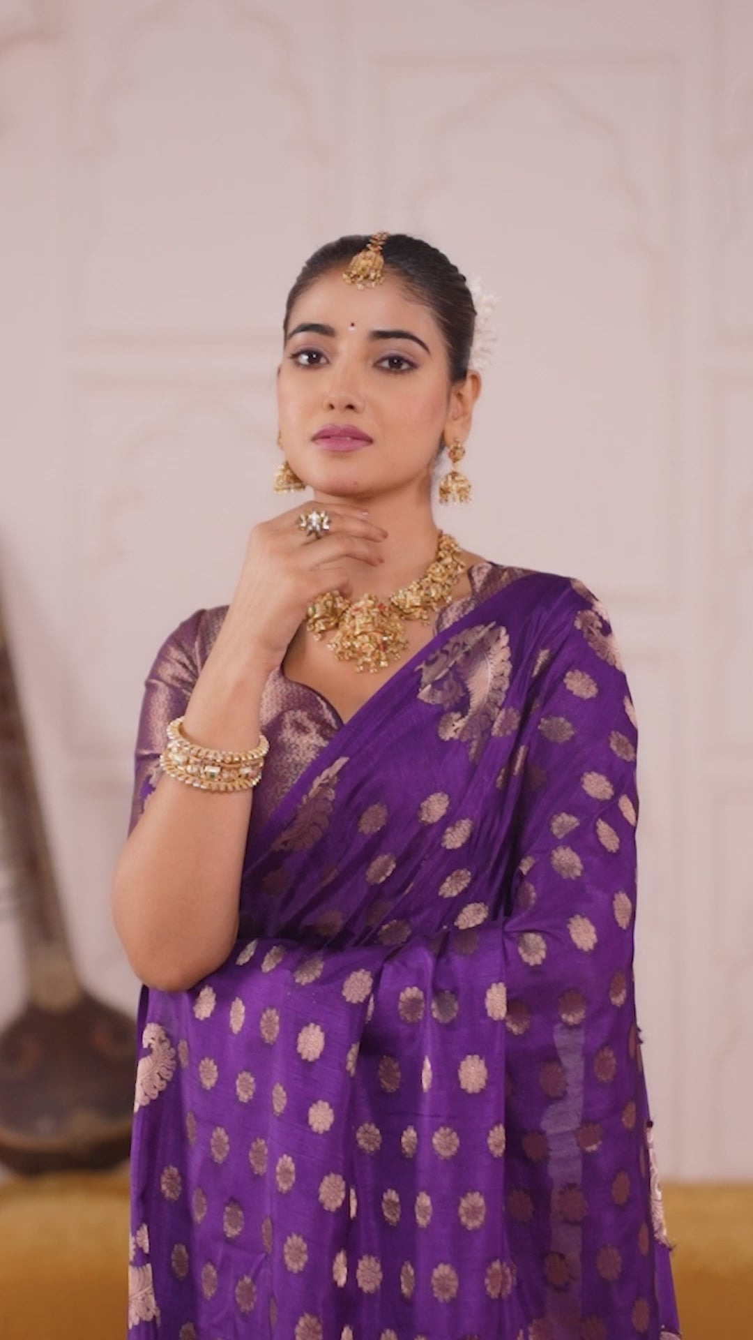 Purple Banarasi Silk Saree with Gold Zari Border