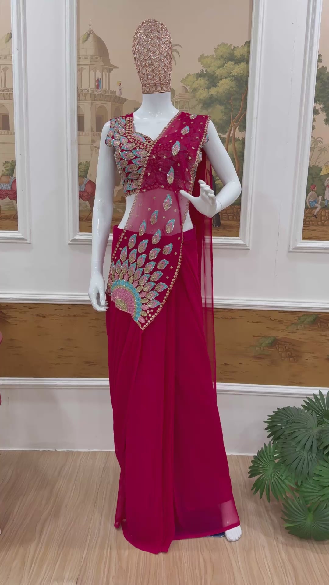 Ready-to-Wear Red Faux Georgette Saree with Sequin Work